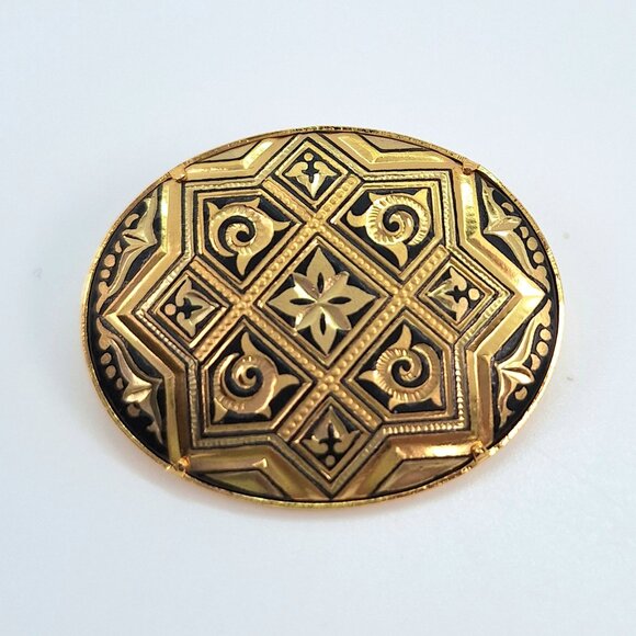 Vintage Spanish Damascene Gold Brooch - Picture 3 of 10